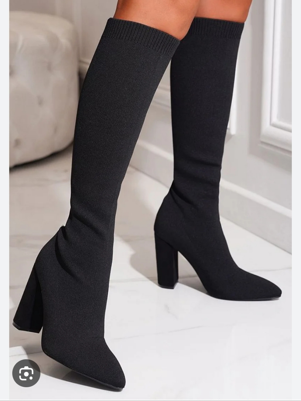 Knee-High Stretch Sock Boot with Block Heel